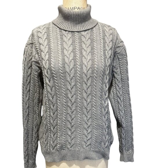 Vintage Lord & Taylor Gray Cable Knit Turtleneck Sweater – Size Small - Picture 1 of 3